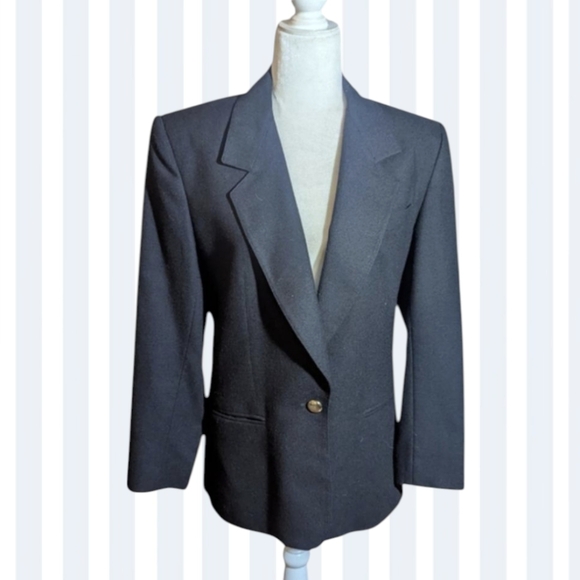 Giorgio Sant' Angelo Vtg 80s 100% Wool Tailored Classic Black Blazer Sz 6 - Picture 1 of 10